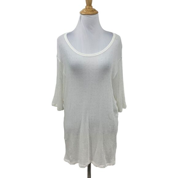 IRO Jeans Dway Studded Sheer Top Womens S Small White Oversized Mid Sleeve Shirt - Picture 3 of 15